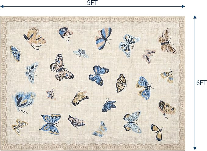 GarveeHome Butterfly Area Rug 6x9, No Slip Washable Rug, Modern Bedroom Rug Under Bed Ultra Carpet, Low-Profile Rugs for Living Room Bedroom Dining Room, Khaki