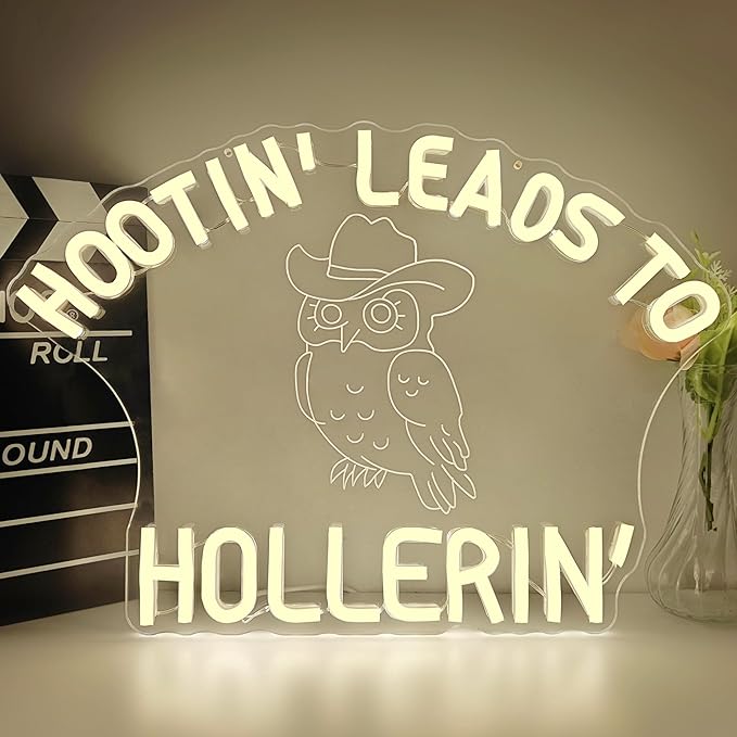 Hootin' Leads To Hollerin' Neon Sign for Wall Decor Western Country Led Sign Owl Light Up Sign Western Cowboy Neon Light for Music Festival Country Bar Restaurant Funny Home Room Party Decorations