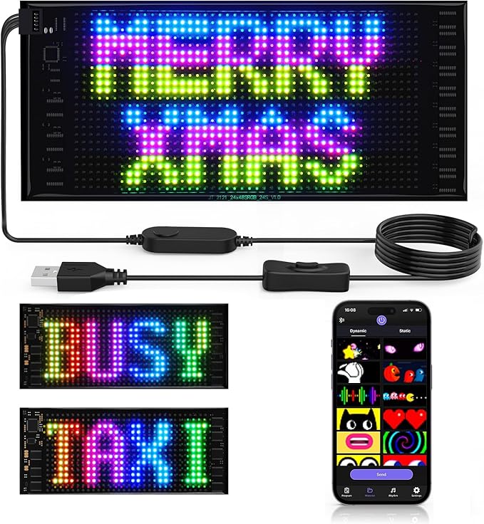 Devil Eyes Light for Cars, 10.6"×4.7" Ultra Thin LED Soft Screen Bluetooth APP Control, Dynamic Double Row LED Display Panel, Custom Text Animation Eyes for Car Windshield
