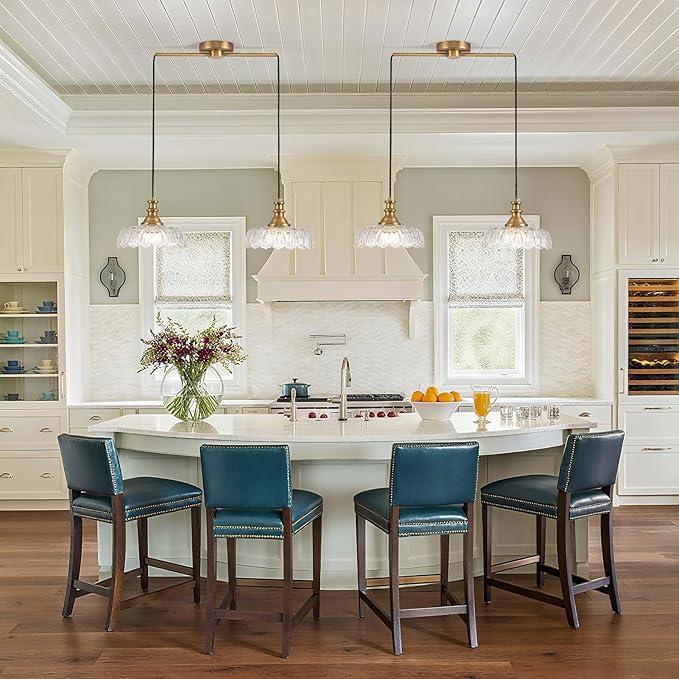 HDDFL Vintage Pendant Lighting Fixtures Modern Glass Hanging Lamp with Adjustable Cord for Kitchen Island Dining Room Hallway 2 Light Brass and Clear