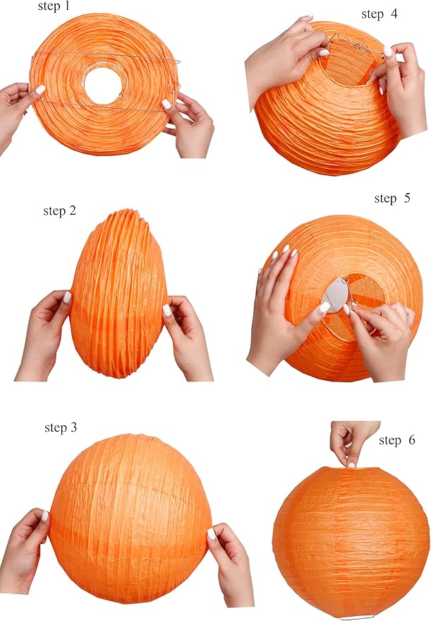 Pack of 6 Round Paper Lantern Lamp Paper Lanterns Party Decorations Orange, 18"/45CM)