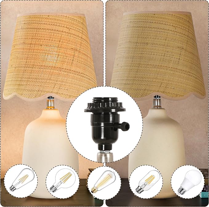 Set of 2 19" Modern Ceramic Table Lamp for Living Room Cream Base Desk Lamps for Bedroom Farmhouse Bedside Nightstand Lamp End Table Lamps,Beige,Rattan Shade