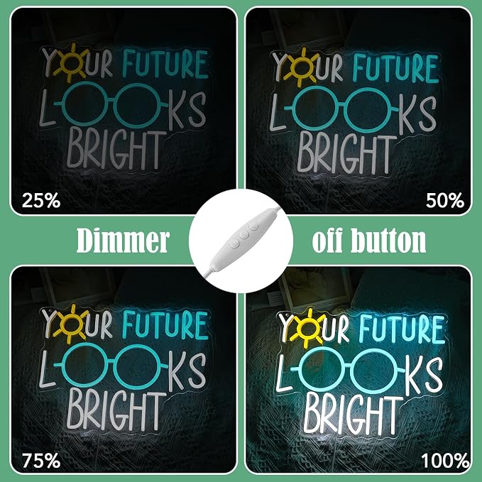 Your Future Looks Bright Neon Sign for Classroom Future Neon Light Eyeglasses Led Neon Sign Sunshine Light Up Sign for Classroom Office Bedroom Eyeglasses Store Class Office(16.5”*12.6”)
