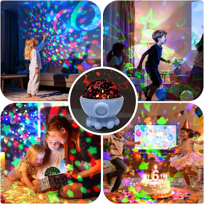 Cute Octopus Night Light Projector,17 Light Modes Ocean Star Projector with 360° Rotation, 3 Projection Films and 9 Lullaby Songs,Night Lamp with Remote and Timer,Gifts for Family and Friends (Blue)