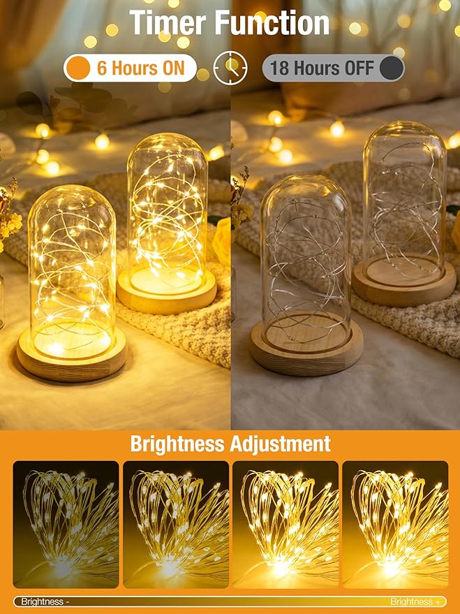 btfarm Fairy Lights Battery Operated with Timer 8 Modes, 16.4 FT 50 LED Silver Wire Twinkle String Lights Battery Powered Dimmable Waterproof for Indoor Home Party Wedding Christmas Decor, Warm White