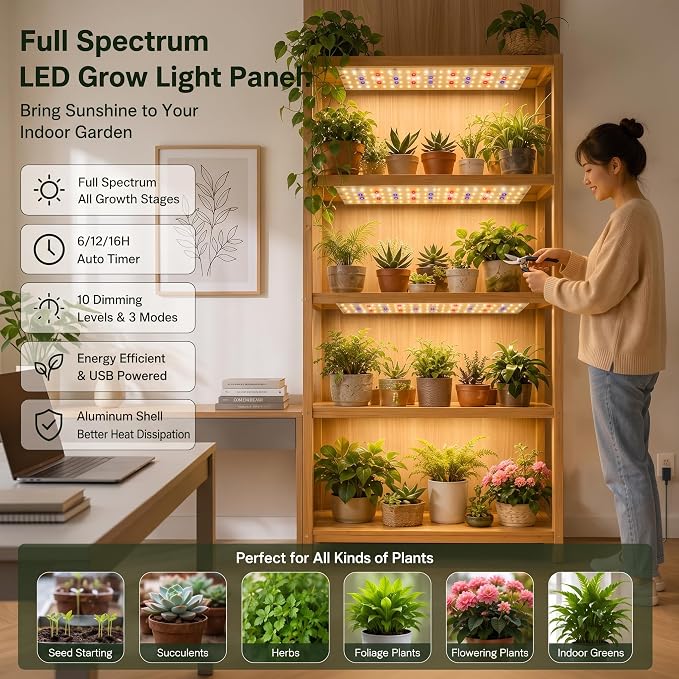Plant Grow Lights Indoor, Full Spectrum Plant Lights for Indoor Growing with 540 LEDs | Auto On/Off 6/12/16H Timer, 3 Modes & 10 Dimmable Levels Grow Lamp for Optimal Plants Growth, 4-Pack Panel