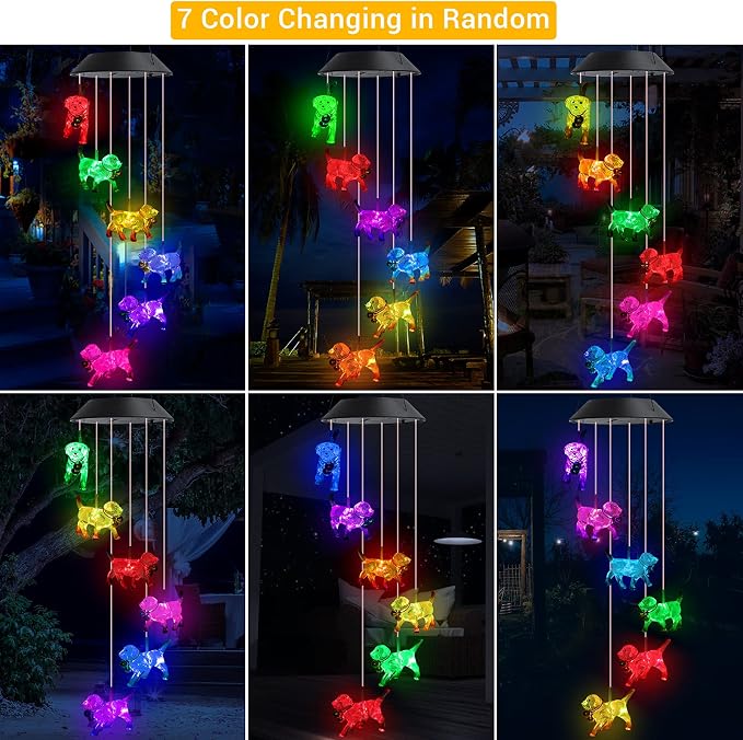 Toodour Solar Wind Chime, Color Changing Wind Chimes Dog | LED Decorative Mobile, Gifts for Mom Grandma, Waterproof Outdoor Decorative Lights, Garden, Patio, Yard, Window Outdoor Decor