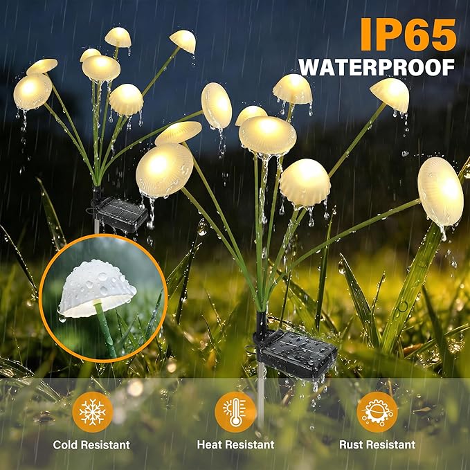 Solar Garden Lights Outdoor, 2Pack Solar Lights Garden Decor, Swaying Mushroom Lights Waterproof for Yard, Patio,Pathway Decoration,Gifts for Women,Mom(Warm White)