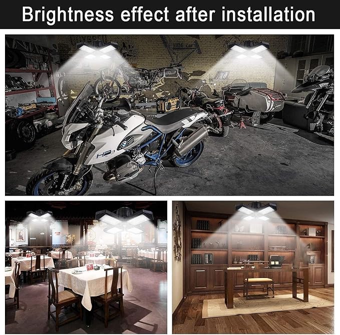 4Pack LED Garage Lights, 100W Deformable LED Lighting 10000LM E26 Daylight 6000K Super Bright Adjustable Lights for Warehouse