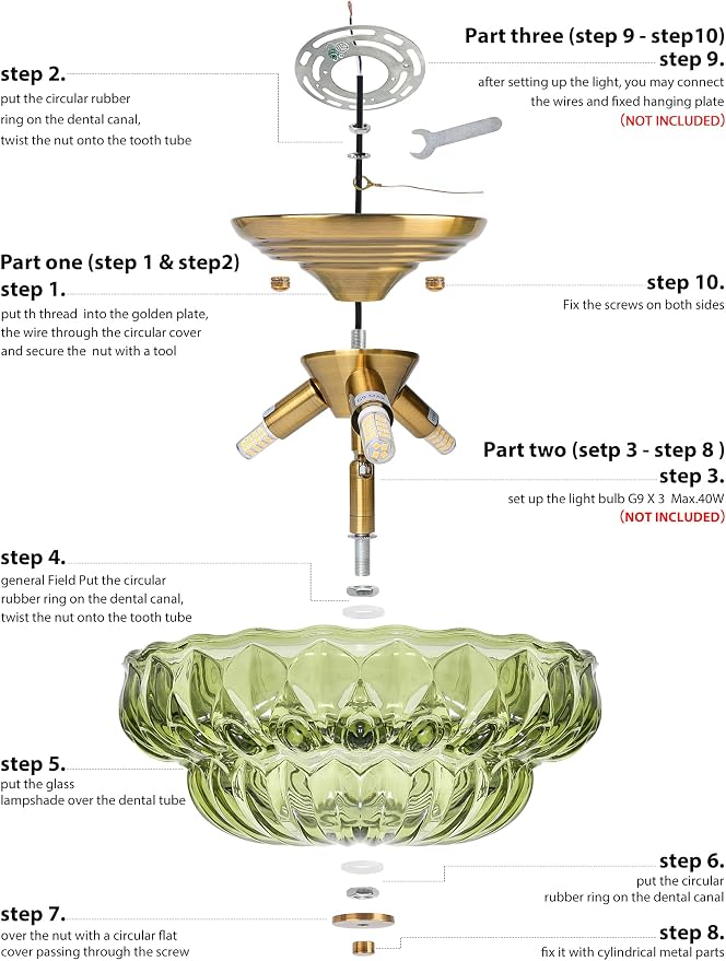11" Semi-Flush Mount Ceiling Light,3-Bulb Green Glass Hallway Light Fixture | OYKYOHEI Indoor Lighting,Gold Close to Ceiling Light for Bathroom Dining Room Kitchen Foyer Laundry Decor,Easy Install