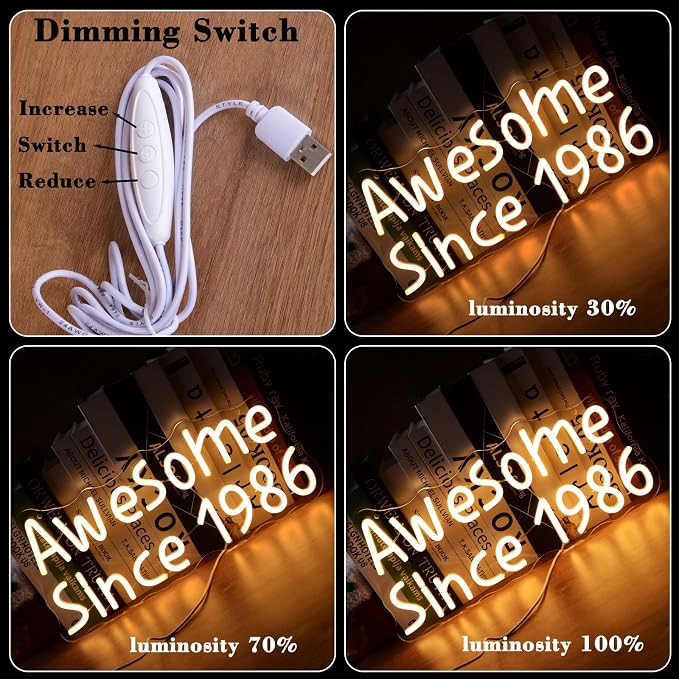 Awesome Since 1986 Neon Sign Happy 40 Years Old Birthday LED for Men Women | Warm White Forty Glowing Light for 40th Wedding Anniversary Party Decorations