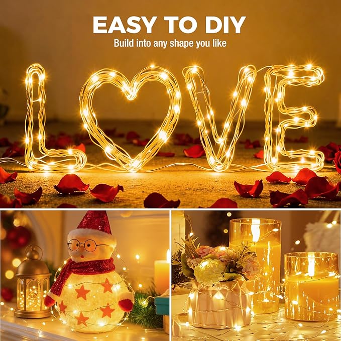 litogo 50 Pack 7FT 20 LED Fairy Lights Battery Operated, 3 Lighting Modes, Bulk Mini Twinkle String Lights Waterproof Silver Wire for Weddings Mason Jars Party Christmas Decorations-Warm White