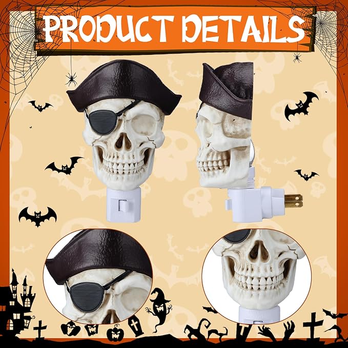 1 Pcs Skull Night Light 3D Wall Nightlight with Auto On/Off Dusk to Dawn Sensor Decorative LED Night Lamp for Bedroom Bathroom Hallway Kids Room Home Decor