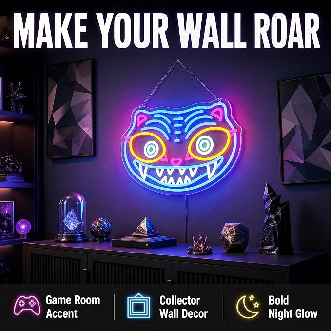 Tiger Neon Sign, | Fierce Animal Wall Light, Fantasy Game Room Light, 7.9"x15.7"IN