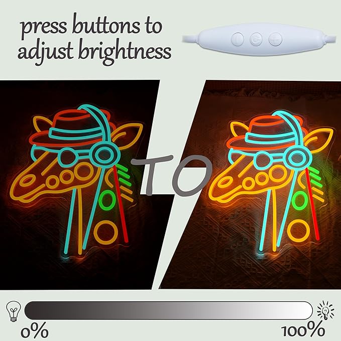 Giraffe Headset Neon Sign for Wall Decor Special Cowboy Hat Neon Light Colorful Animal Led Light Sign Dimmable Headset Light Up Sign for Bedroom Game Room Bar Club Zoo Party