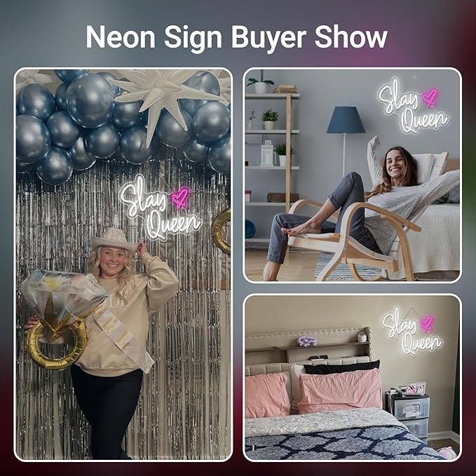 Slay Queen Neon Sign White Pink LED Neon Light Up Signs for Wall Decor Usb Neon Light for Bedroom Preppy Girl Aesthetic Room Dorm Decor Y2k Party Gifts