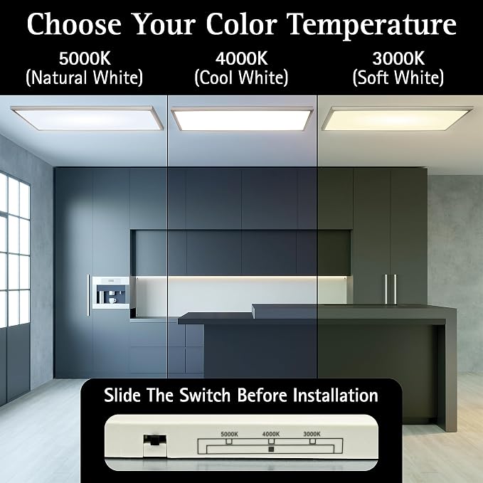 UltraLux 1x4 Surface Mount LED Panel TRIAC Dimmable 3CCT Brushed Nickel 1Pk | 3000 lumens, 120-degree beam, CRI>80, aluminum build, damp-rated, fits junction boxes, over 50,000 hours, 5-year warranty