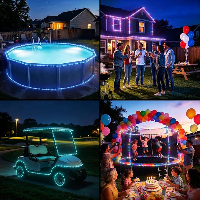 Rope Lights for Outside 39FT 100 LED RGB Battery Operated String Lights | 24 Colors RGB, Color Changing, Waterproof, Remote, String Light Outdoor for Christmas Halloween Party Holiday Wedding Decor