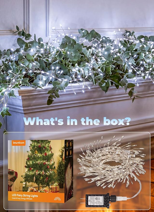 Flowing Fairy Lights Plug in with 14 Modes, 10FT 388LED Twinkle String Lights Indoor, Christmas Tree Lights Indoor Waterproof for Bedroom Christmas Home Room Decor, Cool White