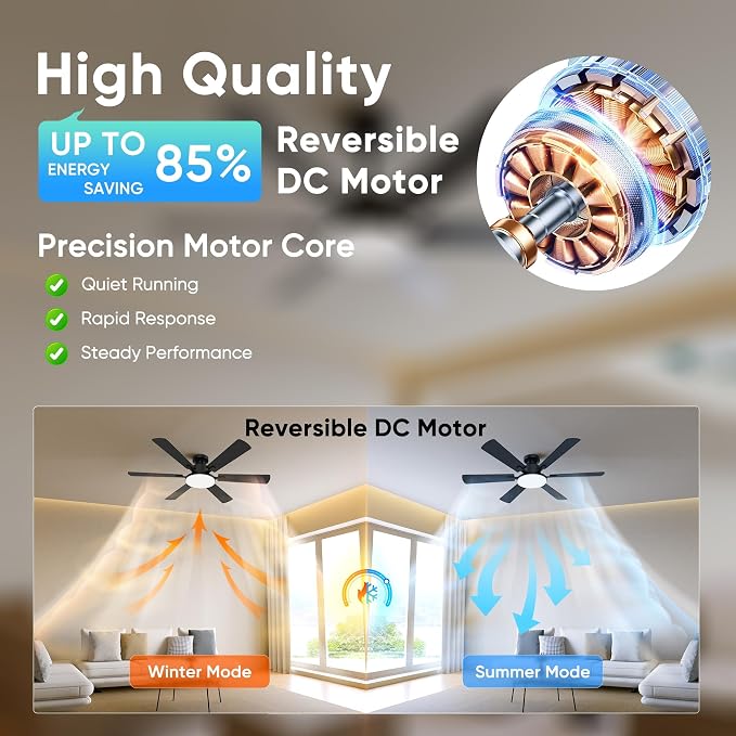 52'' Ceiling Fan with Light Remote/APP Control for Living Room | 6 Blades Dual-Finish, 6 Speeds, MAX 5600 CFM, 3CCT Dimmable LED, All Metal Body, Memory Function, Quiet Reversible DC Motor