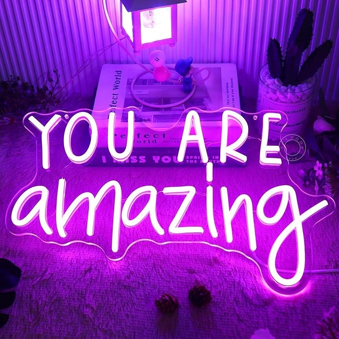 SYLHOME You Are Amazing LED Neon Light Sign 5V Girls Boys Bedroom Living Room Classroom Wall Decor Sign Hanging Smart Birthday Decoration USB 16.9" X 10.6"