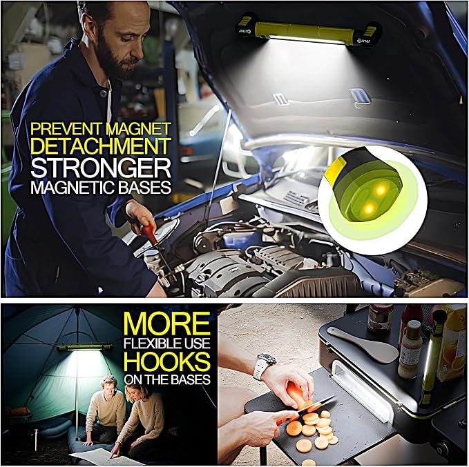 Magnetic Work Light - 3000LM Rechargeable LED Work Light Bar, 5200mAh Under Hood Mechanic Light for Garage, Workshop, Vehicle Inspection (1 Pack, Yellow)