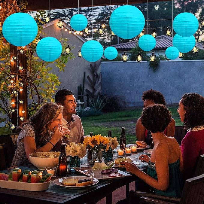 20Pcs Blue Paper Lanterns for Parties, 6” 8” 10” 12” Chinese Asian Hanging Round Paper Lanterns for Birthday Wedding Halloween Christmas Home Decor Party Decor