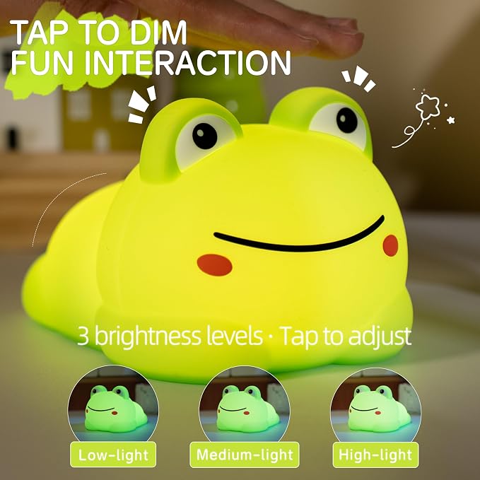 Led Cute Frog Night Light, Dimmable Timer Kawaii Lamps, Super Squishy Silicone USB Rechargeable Touch Control Night Lamp, Used for Camping Party Room Decor (Frog A)