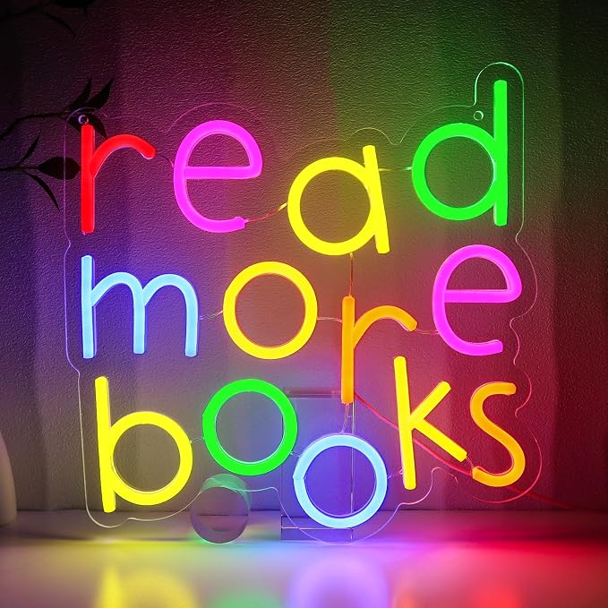Read More Books Neon Sign for Wall Decor, Reading Led Signs for Library, USB Dimmable Neon Lights for Classroom Reading Corner Bedroom Study Room Home Book Club Motivational Wall Art