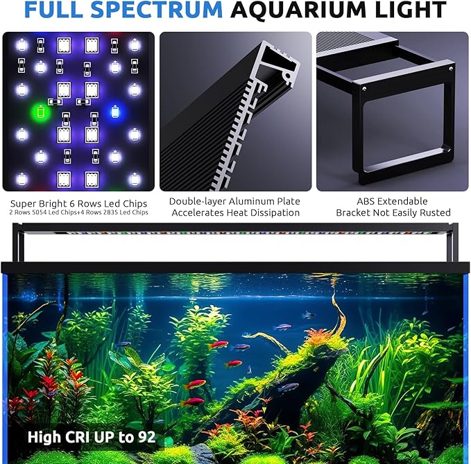 SEAOURA 24/7 LED Aquarium Light for 24-30 Inch Fish Tank, Auto On Off with Timer, 9 Colors, Adjustable Brightness, Daylight & Moonlight Mode, Full Spectrum Fish Tank Light for Plants, 36W