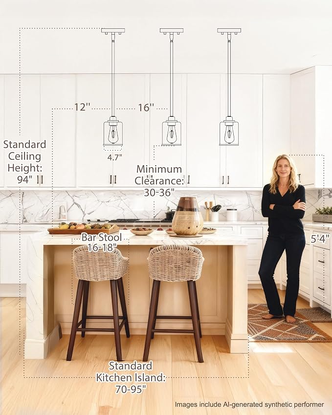 Beionxii 3Pack Pendant Lights Kitchen Island,Brass Kitchen Pendant Lighting | Farmhouse Gold Pendant Lighting with Clear Glass Shade,Mini Hanging Light Over Island for Dining Room Sink,BX-PL02BG-CG-3PK
