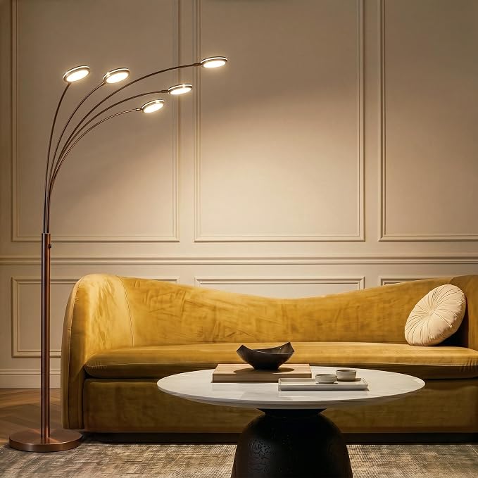 Brightech Orion Arc Floor Lamp for Living Room, Tree Floor Lamp with 5 Adjustable Arms, Multi-Head Standing Lamp with Flexible Rotating LED Lights for Bedroom, Dorm - Bright Hanging Lighting - Bronze