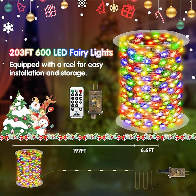KNONEW 400FT Outdoor Christmas Fairy Lights Plug in,1200 LED String Lights Outdoor Waterproof 8 Modes Memory Times for Wedding Bedroom Walls Garden Trees Decoration