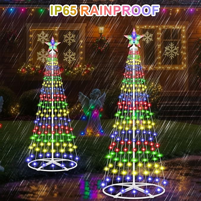 Forlivese 5FT Prelit Christmas Cone Tree Lights, 204 LED Small Lighted Christmas Tree Light with Remote, Timer, 11 Modes, Outdoor Christmas Tree for Yard Garden Decoration, Multicolor & Warm White