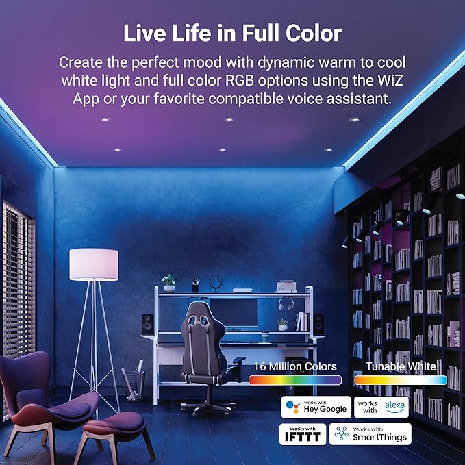 HALO 4" Smart Wi-Fi® Recessed LED Light Powered by WiZ Pro, Dimmable Full Color w/SpaceSense® Motion, Smart Home Ready - RL4069WZRGBWWHR