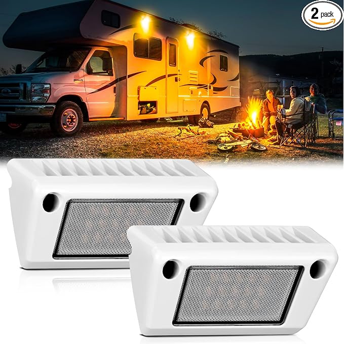 Nilight 2PCS 5 Inch RV Exterior Lights Amber Beam for RV Trailer Camper SUV | 2PCS LED porch scene cargo light, white aluminum housing, 12V 24V waterproof for RVs trailers campers 5th wheels