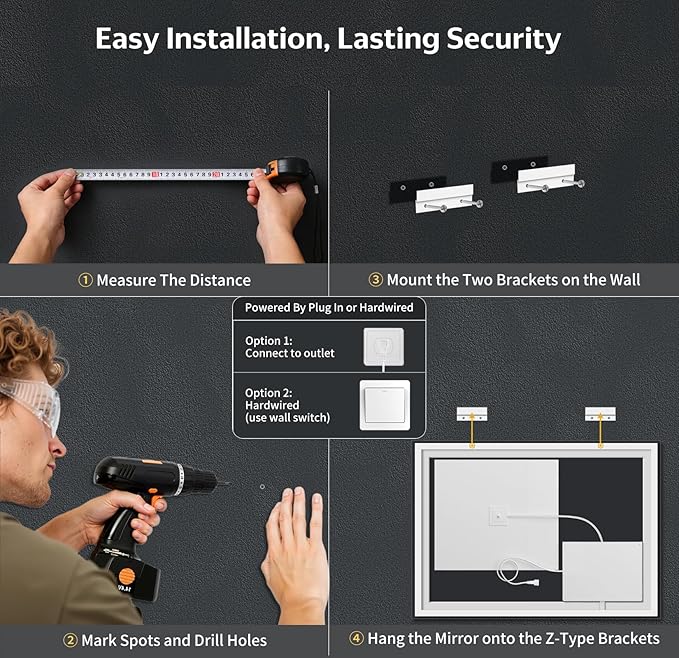 55"x40" LED Bathroom Mirror with Lights, Anti-Fog, Backlit+Frontlit | CRI 95, Stepless Dimmable, 3 Colors Lighting, Shatterproof Tempered Glass, HD Reflection, Memory, (Horizontal/Vertical)