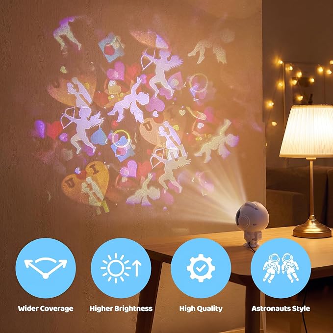 Love Heart Projector Light - Astronaut Night Light Projects Love and Angels, Bedroom Decor for Kids, Ideal Birthday Gift for Boys and Girls