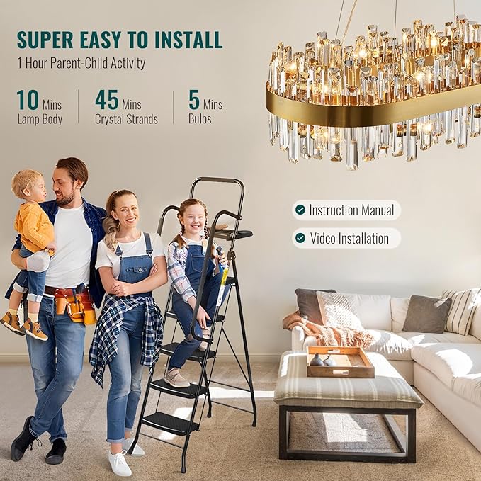 Siljoy Modern Crystal Chandelier 16-Light Luxury Gold Rectangle K9 Crystal Raindrop Chandelier Dimmable Oval Crystal Ceiling Light for Dining Room Living Room Foyer Entryway L35.4''