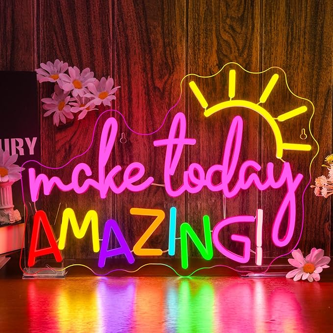 Make Today Amazing Neon Sign Classroom Wall Decor Reading Neon Signs with Sunrise LED Lights for Bedroom Reading Corner Lights Up Sign for Library Study Office LED Gift for Teens Teachers