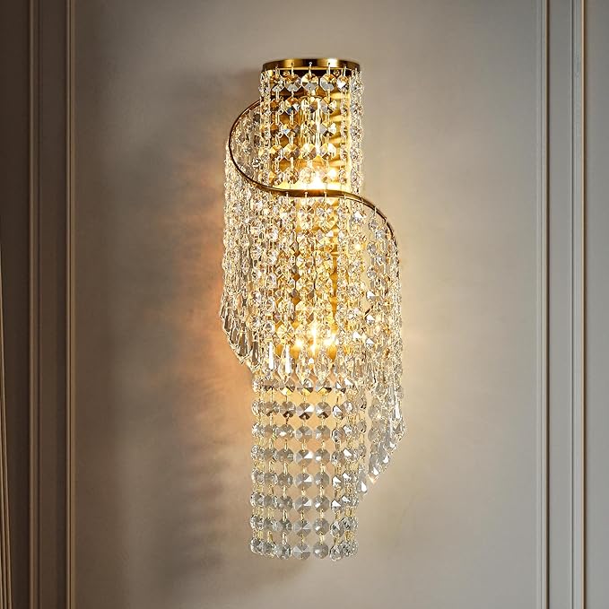 K9 Crystal Wall Sconces Gold - Luxury Indoor Wall Light Fixtures, Crystal Vanity Wall Mount Lamps for Living Room, Bedroom, Bathroom, Bedside, Hallway Stairway(Easy Install) (Golde)