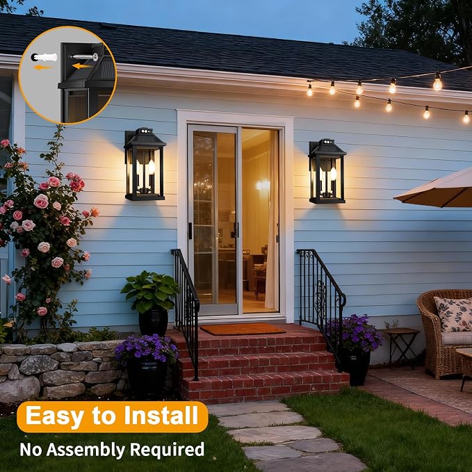 Solar Porch Lights Outdoor with Motion Sensor, Dusk to Dawn Waterproof Solar Wall Light with 3 Lighting Modes, Wall Sconce Light fixtures for Home Garage Porch Yard Front Door