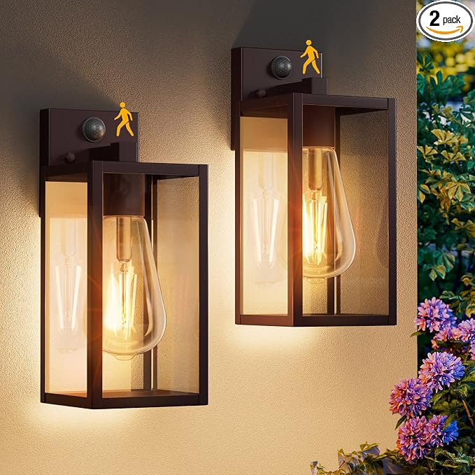 13'' Oil Rubbed Bronze Motion Sensor Outdoor Light Fixtures Wall Mount, Large Front Porch Lights,Dusk to Dawn Exterior Wall Sconce, Waterproof Lantern Lamp,Outside Coach Light for House,Garage,Yard