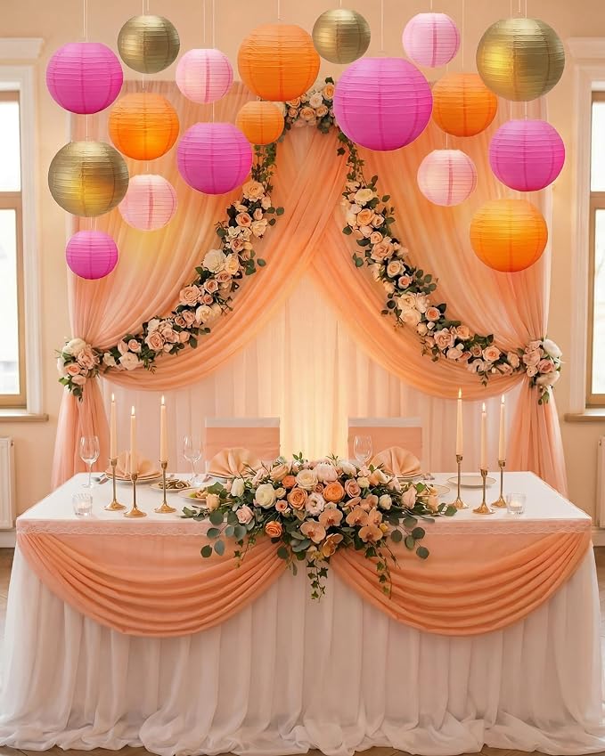 Treela 48 Pcs Paper Lanterns Party Decorations Round,Gold,Orange | Chinese Hanging Lamps, Wedding, Party Supplies, Birthday Bridal, 4/6/8/10 Inch, Easy Setup, Asian Decor, Festive Atmosphere