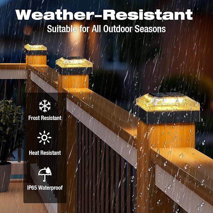 4x4 Solar Post Cap Lights Outdoor 16 Pack, 3 Color Modes/Dusk to Dawn/IP65 Waterproof, Fits 4x4 Vinyl/PVC Wood Posts Top, Black LED Fence Topper Light for Deck, Backyard