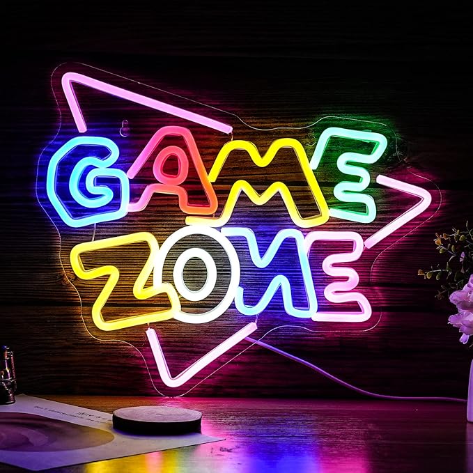 Game Zone Neon Sign LED Colorful Gaming Room Neon Light for Wall Decor Dimmable USB Game Neon Signs for Gamer Man Cave Bedroom Boys Gift（15.4’’X12.6’’）