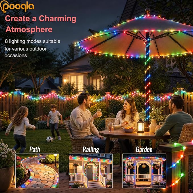 Rope Lights for Outside, 100LED Colorful Battery String Lights | Rope Lights Outdoor with 8 Modes Remote&Timer, Waterproof Battery Operated Camping Lights for Car Trampoline