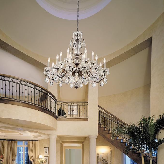Vintage Crystal Chandelier 18-Lights Large Crystal Chandeliers for High Ceilings Brown Maria Theresa Chandelier Light Fixture for Living Room Hallway Hotel Banquet Hall Lobby Entrance Foyer Dia 37"