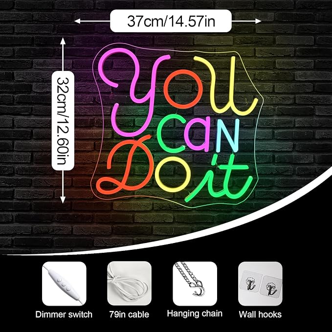 You Can Do It Neon Sign Dimmable LED Neon Signs for Wall Decor, Kids Wall Art, Classroom Decor, USB Neon Light for Bedroom, Birthday Party & Classroom sign for kids & teacher