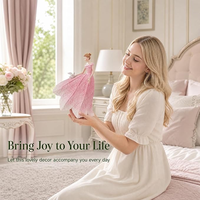 Guichifun Pink Leaf Angel Girls Fairy Statue Home Decoration | Resin, Home Garden Patio Living Room Decor, Memorial Gift for Mom 5.5 x 3.25 x 8 Inch
